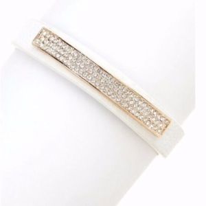 Pave crystal and white vegan leather bracelet